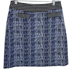 CAbi Rena‎ 21 Club Blue Matrix Tweed Skirt Black Accent Stretch Houndstooth SZ 4
